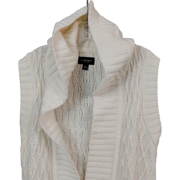 Sonoma Cable Knit Cardigan Size Medium Cream Hooded Sleeveless Tie At Waist - Picture 7 of 10